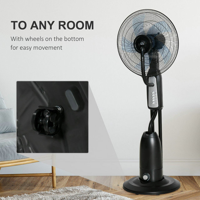 HOMCOM Pedestal Fan With Water Mist Spray Standing Fan w/ 2.8L Water Tank Black